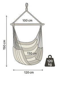 schéma des dimensions de la petite chaise hamac suspendue