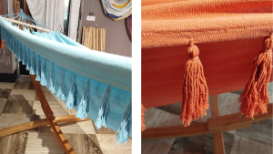 Photo prise en magasin des pompons présents sur le hamac pompon