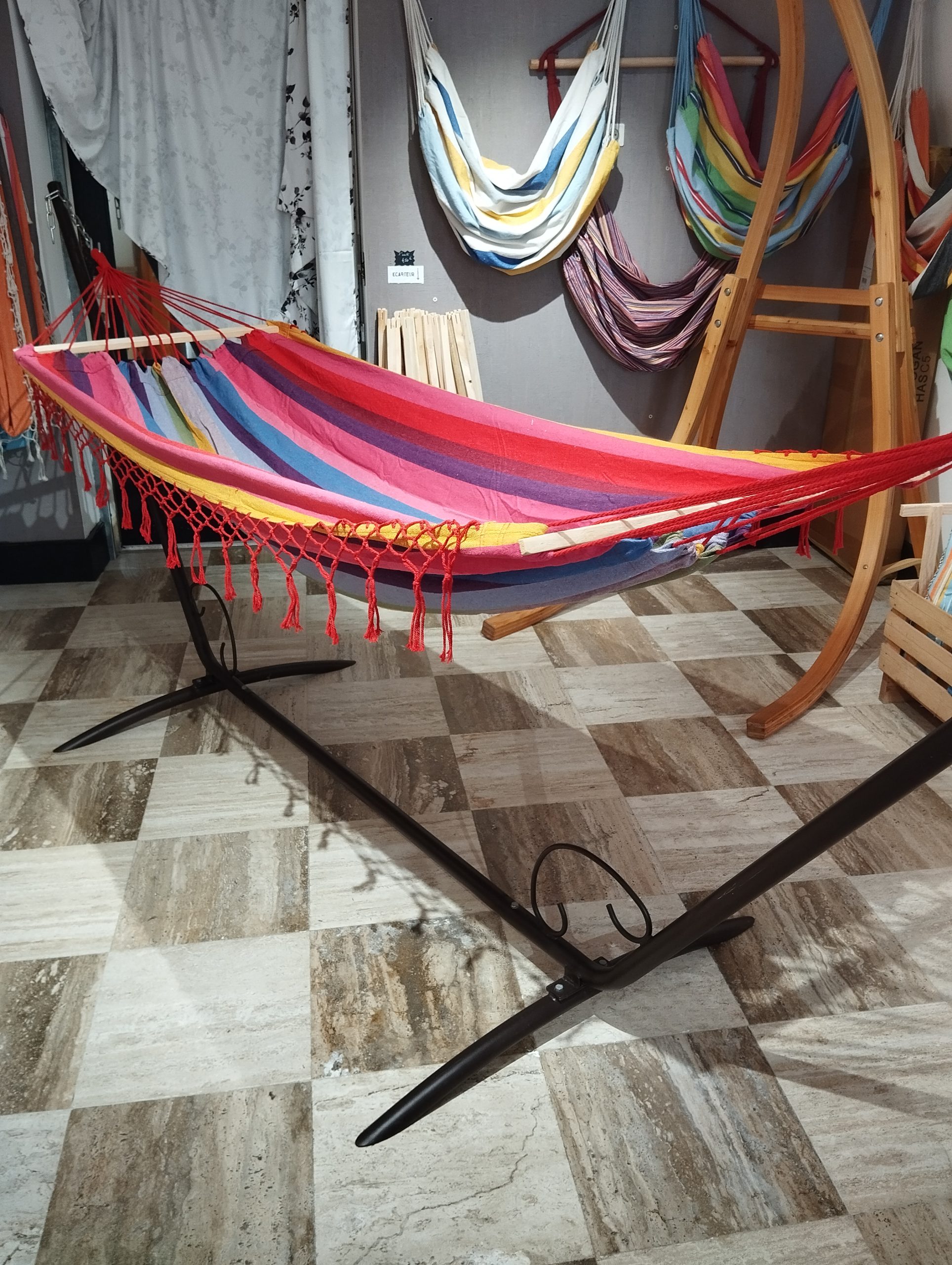 Hamac frange pour une personne, couleur rouge, rose